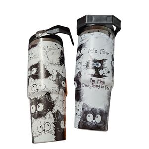 30oz Black Cat Tumbler with Top Handle Large Insulated Tumblers with Straw + Lid